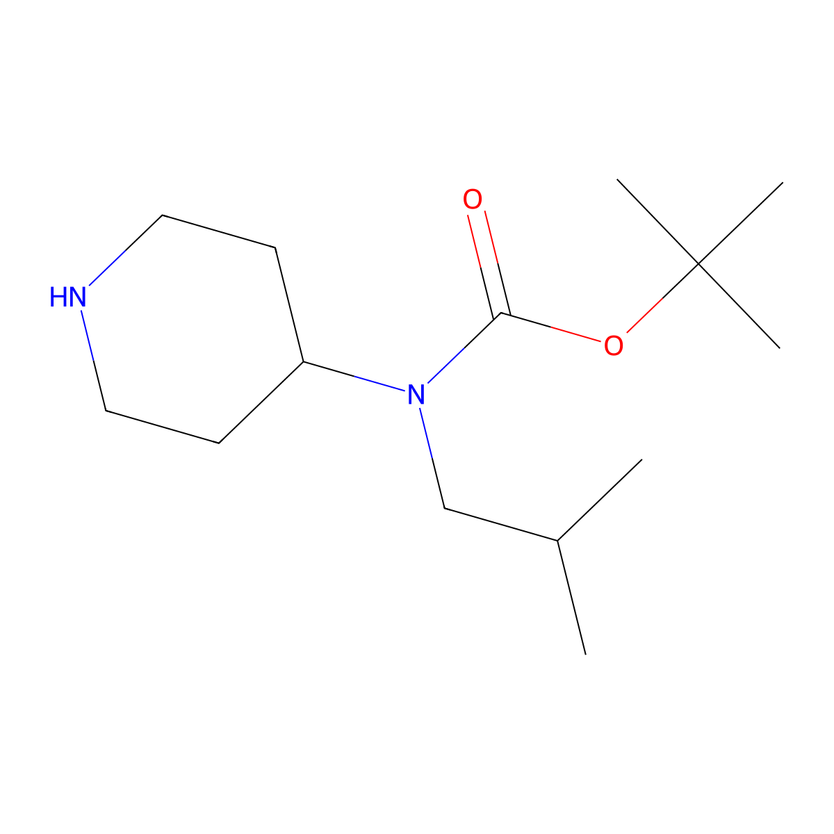tert-butyl N-(2-methylpropyl)-N-(piperidin-4-yl)carbamate molecular structure, CAS 1308647-07-5