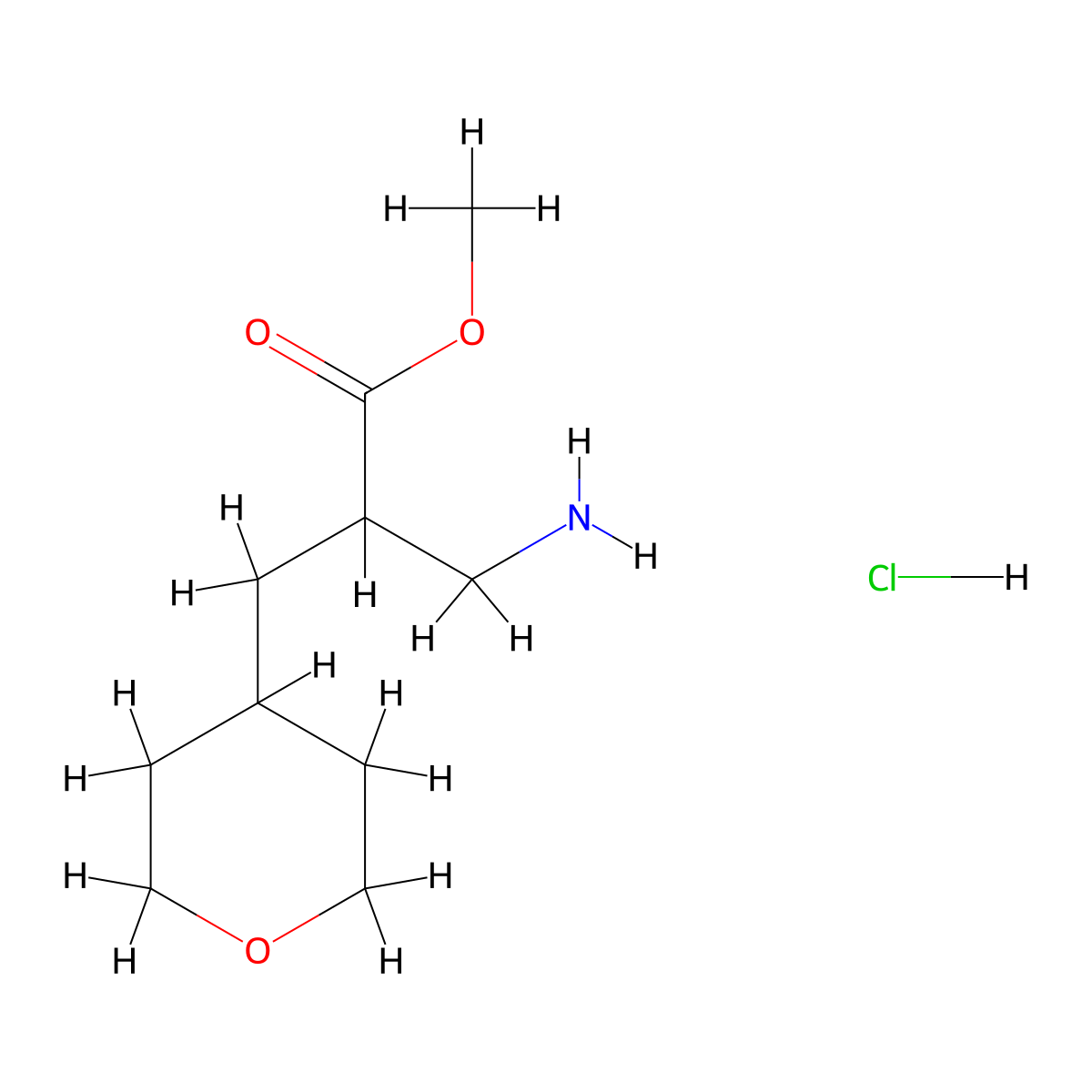 Methyl 3-amino-2-[(oxan-4-yl)methyl]propanoate hydrochloride molecular structure, CAS 1308650-34-1