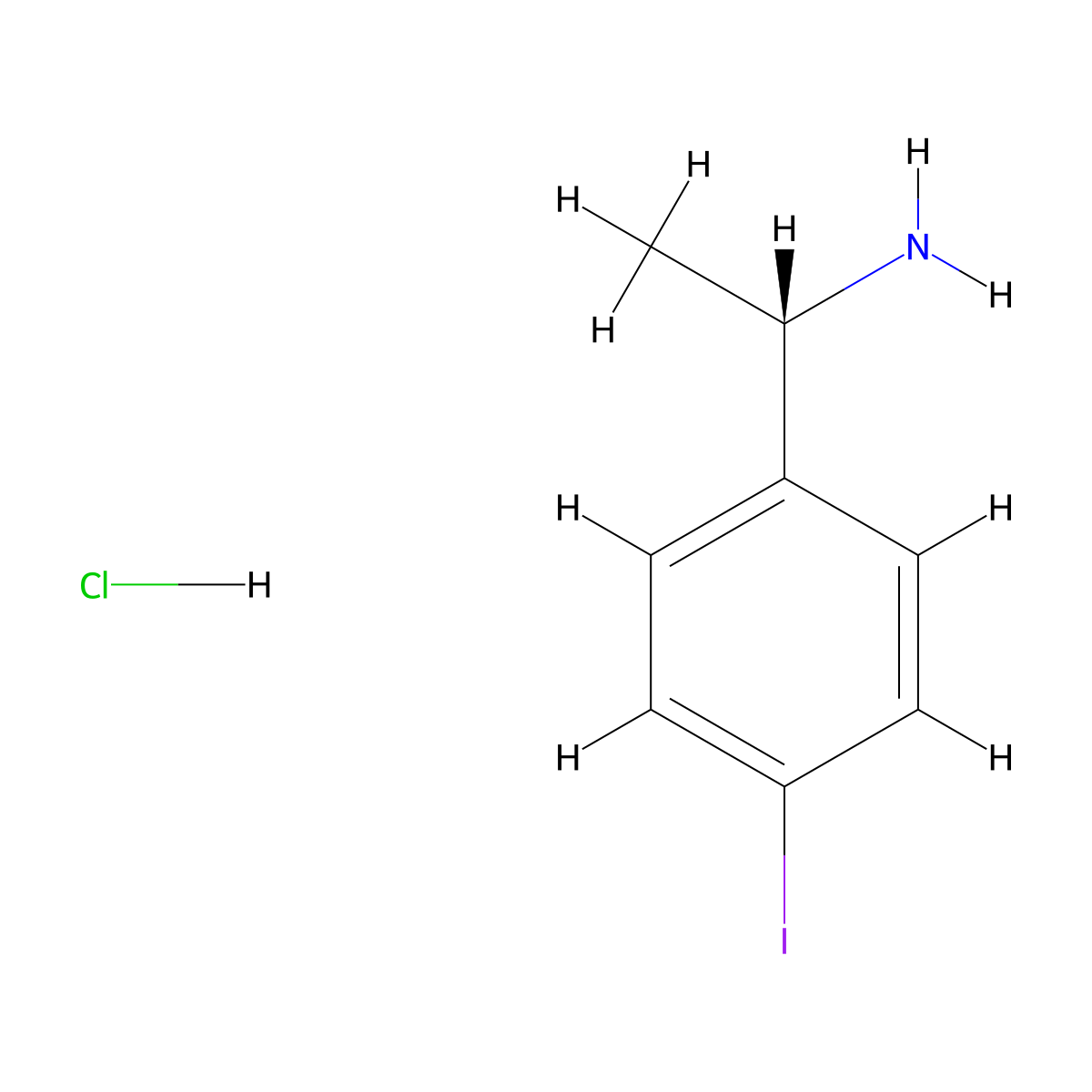 (S)-1-(4-iodophenyl)ethanamine hydrochloride molecular structure, CAS 1308650-40-9