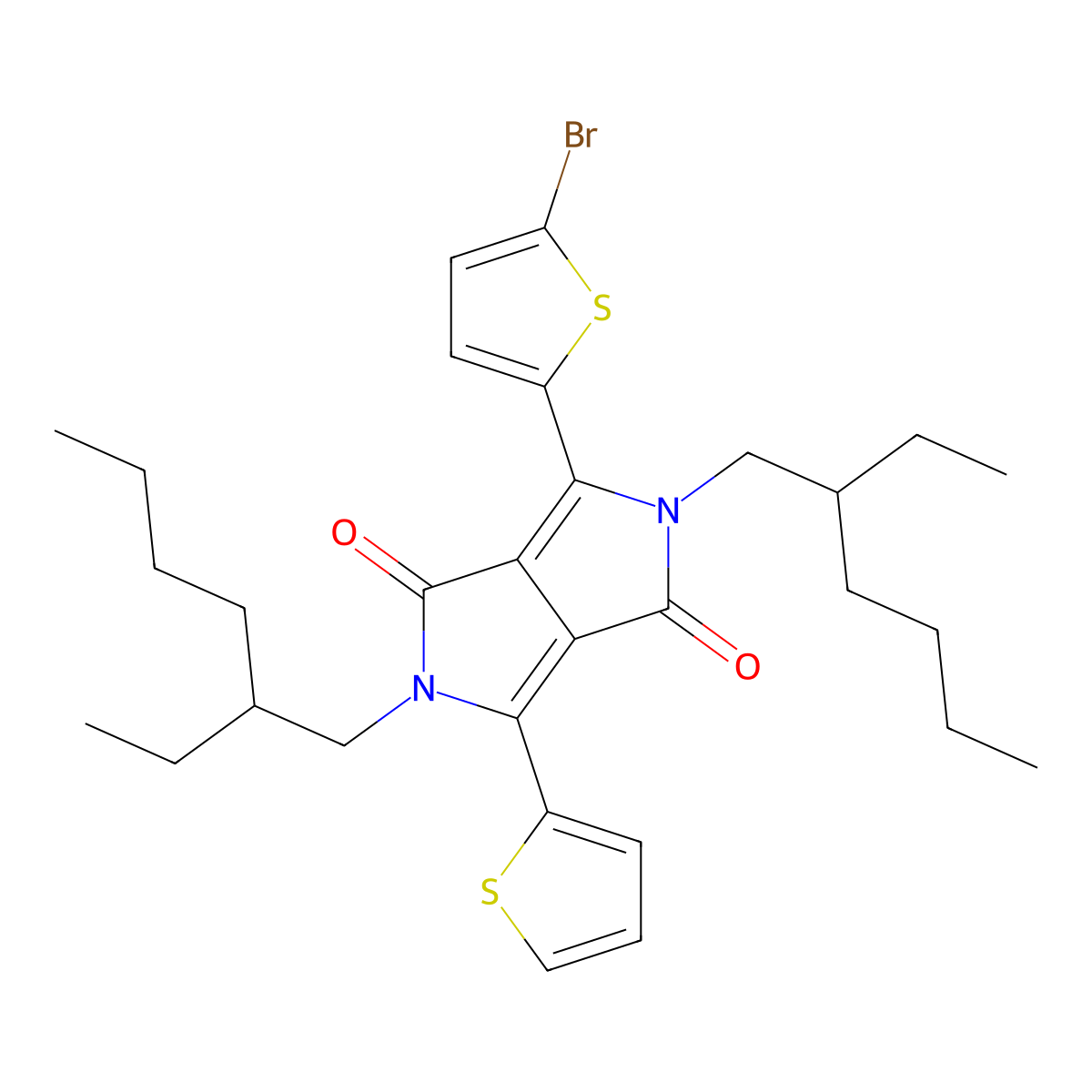 3-(5-Bromothiophen-2-yl)-2,5-bis(2-ethylhexyl)-6-(thiophen-2-yl)-2,5-dihydropyrrolo(3,4-c)pyrrole-1,4-dione molecular structure, CAS 1308671-90-0