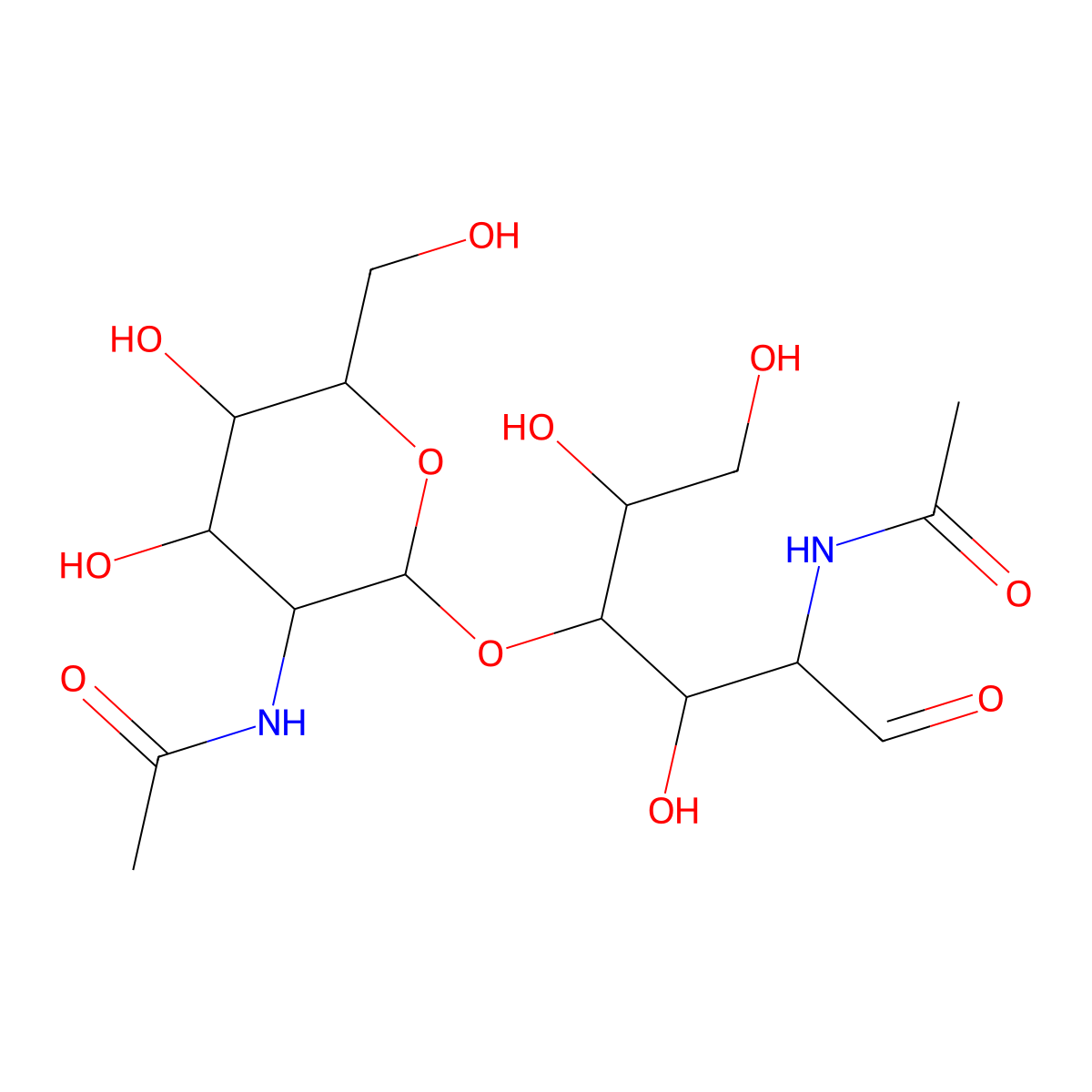 N-acetyl-beta-D-glucosaminyl-(1->4)-N-acetyl-aldehydo-D-glucosamine molecular structure, CAS 13088-78-3