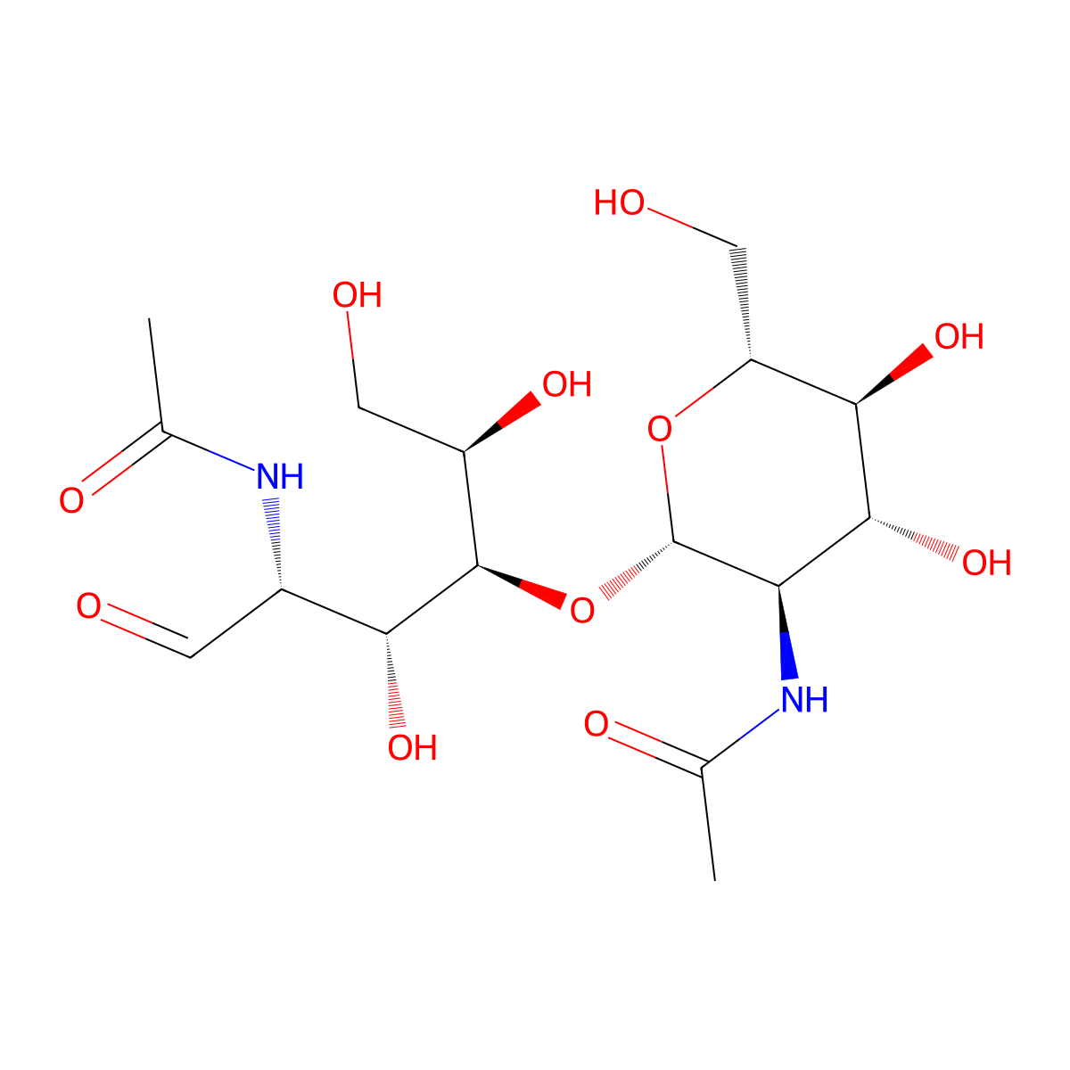 N-acetyl-beta-D-glucosaminyl-(1->4)-N-acetyl-aldehydo-D-glucosamine molecular structure, CAS 13088-78-3