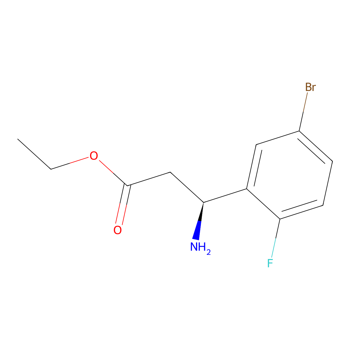 ethyl (3S)-3-amino-3-(5-bromo-2-fluorophenyl)propanoate molecular structure, CAS 1308991-45-8
