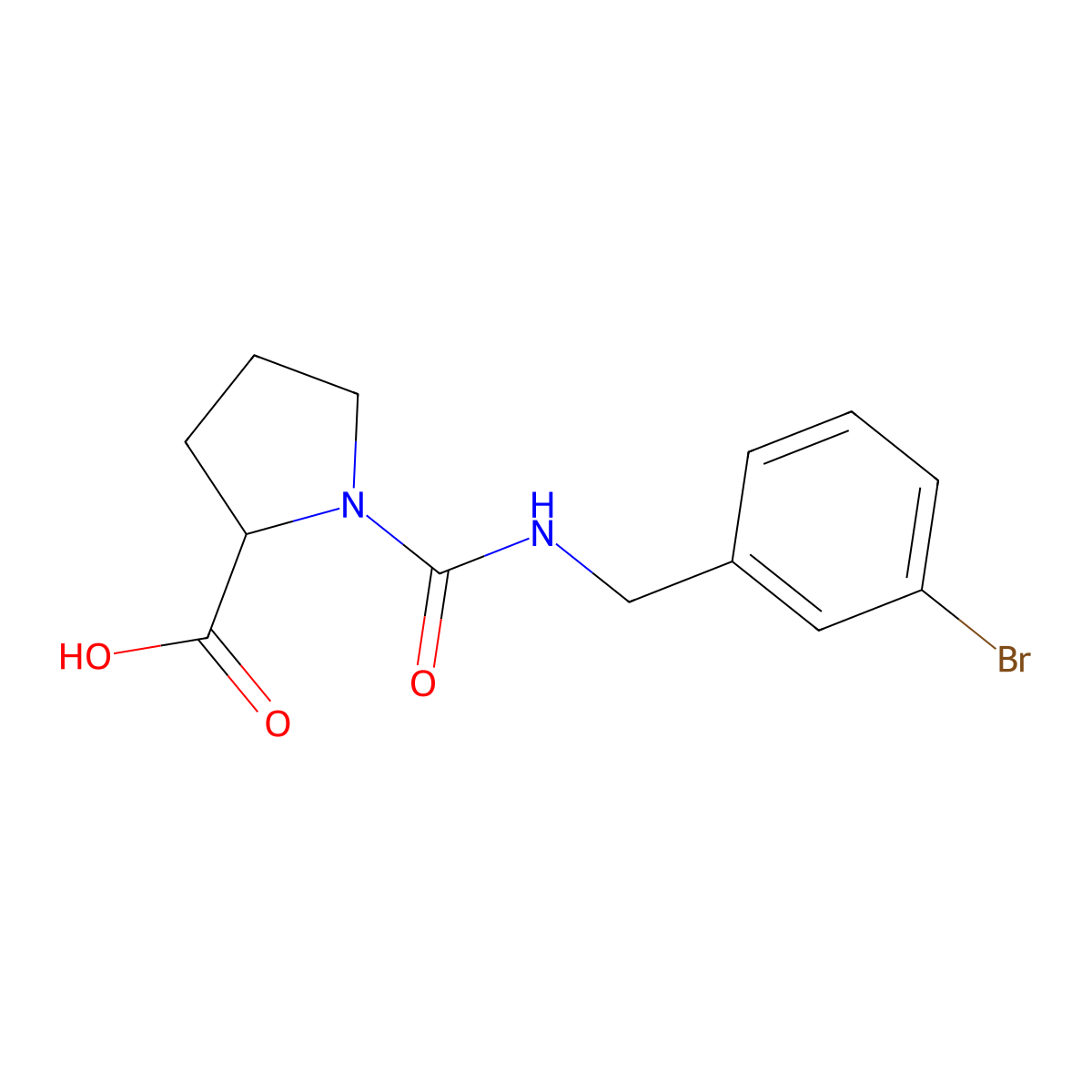 (2S)-1-{[(3-bromophenyl)methyl]carbamoyl}pyrrolidine-2-carboxylic acid molecular structure, CAS 1308992-27-9