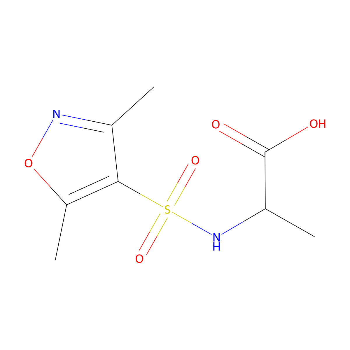 rel-(2R)-2-(3,5-dimethyl-1,2-oxazole-4-sulfonamido)propanoicacid molecular structure, CAS 1308995-19-8