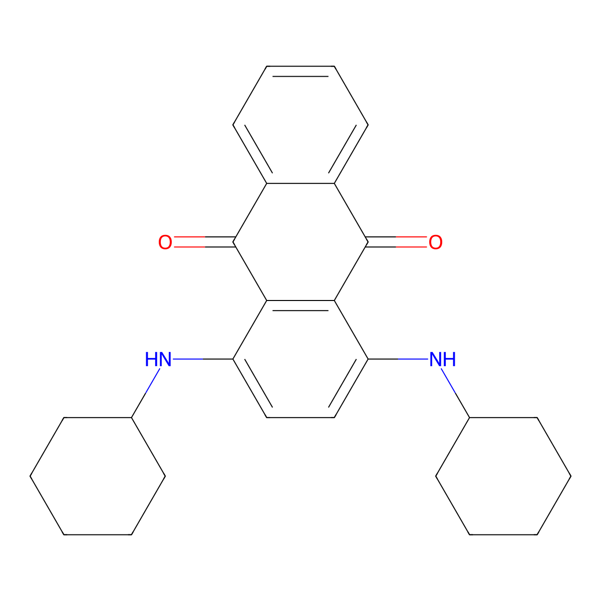 9,10-Anthracenedione, 1,4-bis(cyclohexylamino)- molecular structure, CAS 13090-99-8