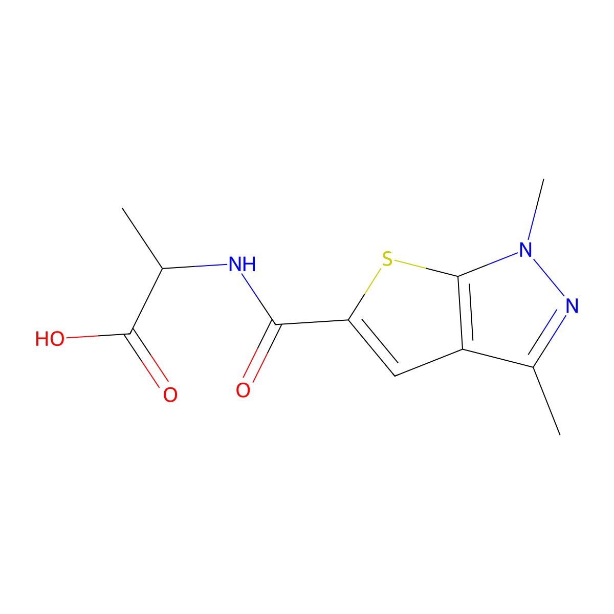 2-({1,3-dimethyl-1H-thieno[2,3-c]pyrazol-5-yl}formamido)propanoic acid molecular structure, CAS 1309001-73-7
