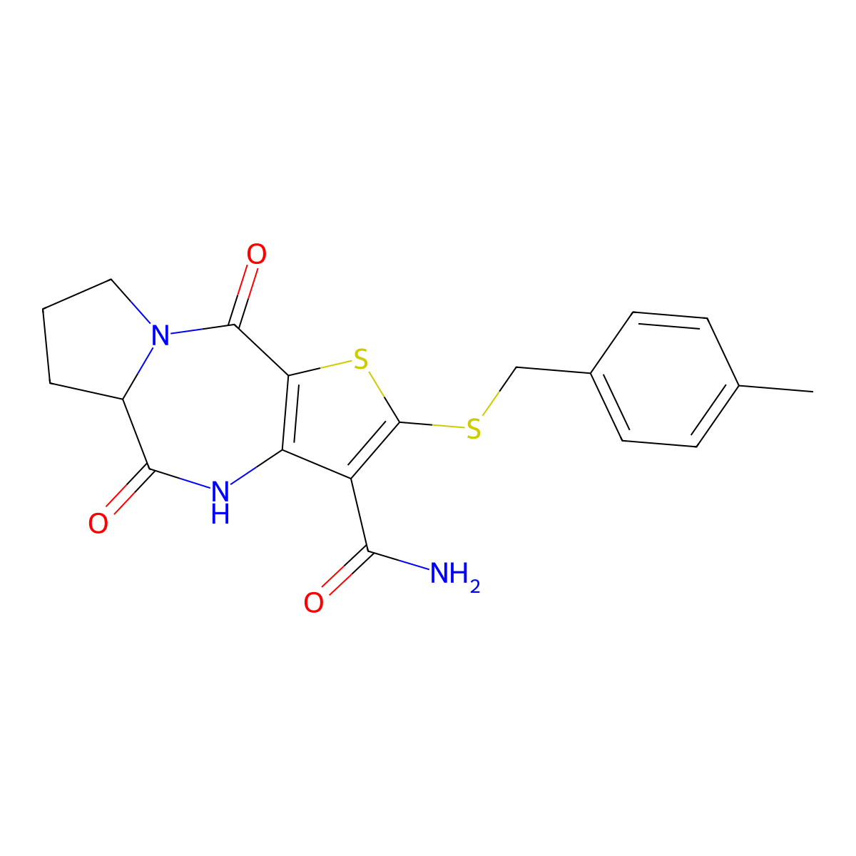 5-hydroxy-2-[(4-methylbenzyl)sulfanyl]-10-oxo-5a,7,8,10-tetrahydro-6H-pyrrolo[1,2-a]thieno[3,2-e][1,4]diazepine-3-carboxamide molecular structure, CAS 1309096-22-7