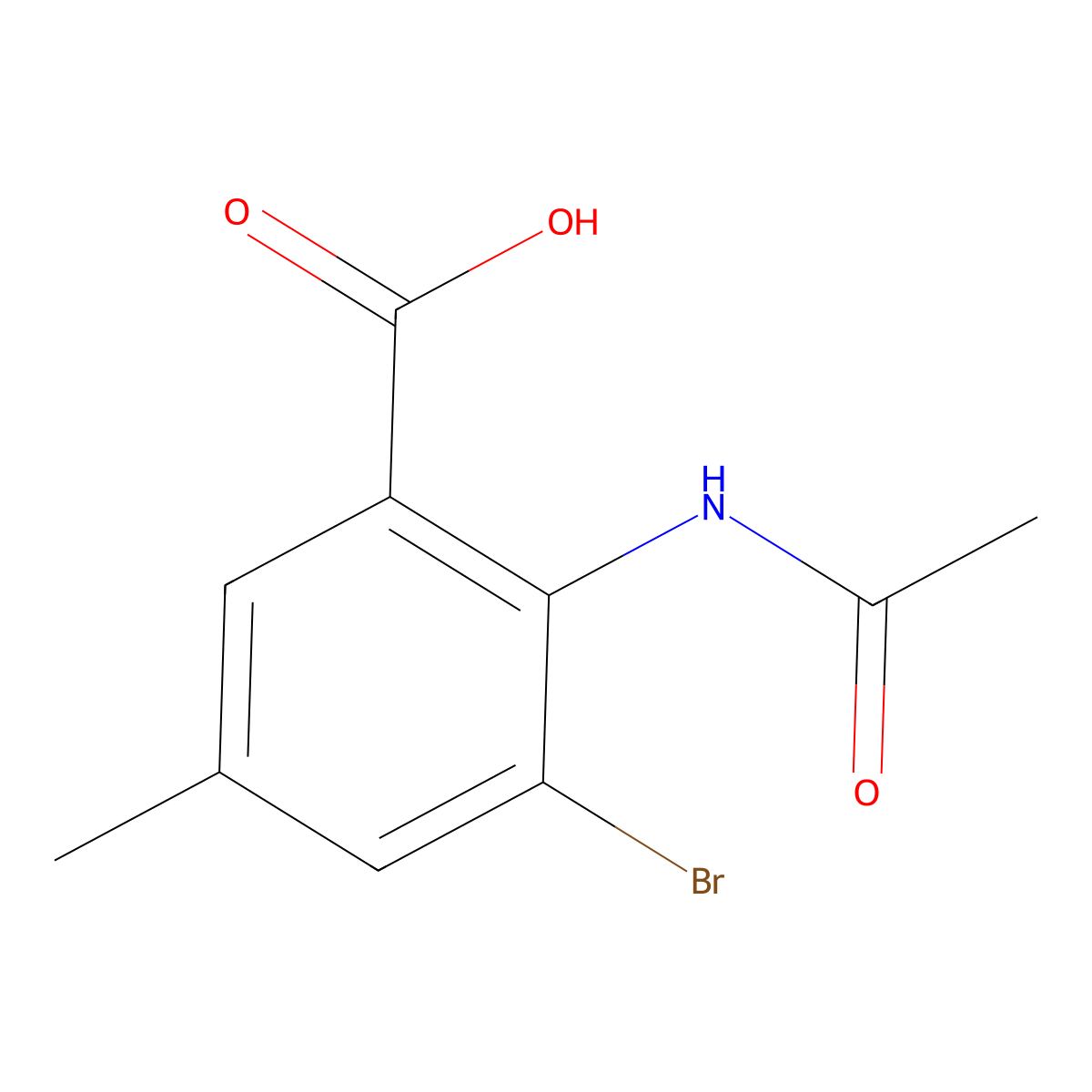 3-Bromo-2-acetamido-5-methylbenzoic acid molecular structure, CAS 13091-44-6