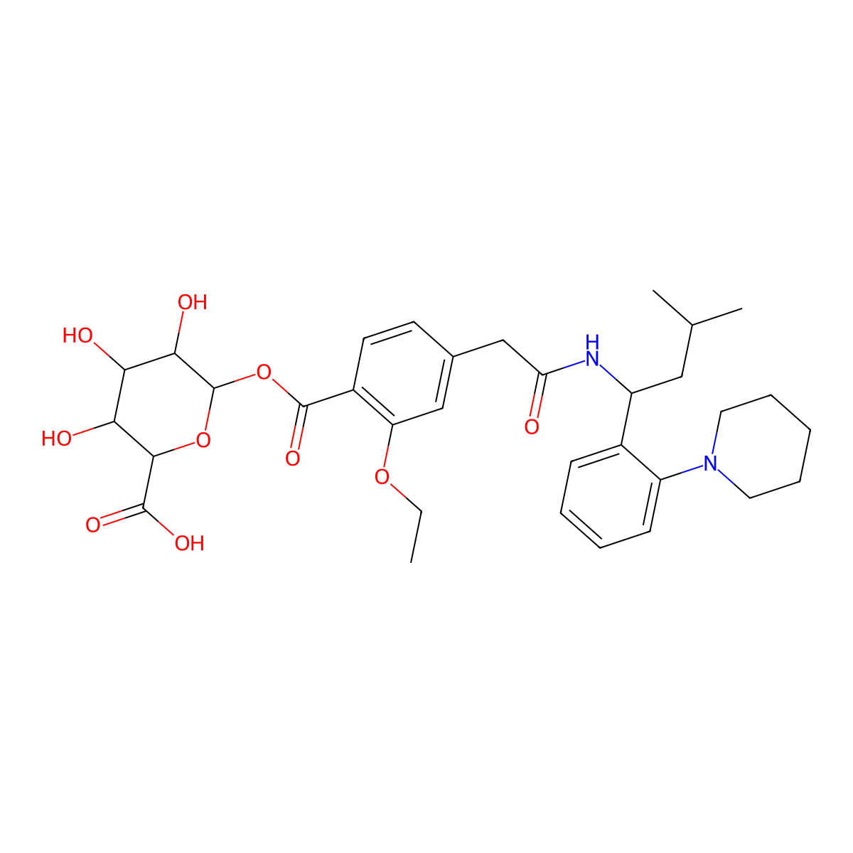 Repaglinide acyl-beta-D-glucuronide molecular structure, CAS 1309112-13-7