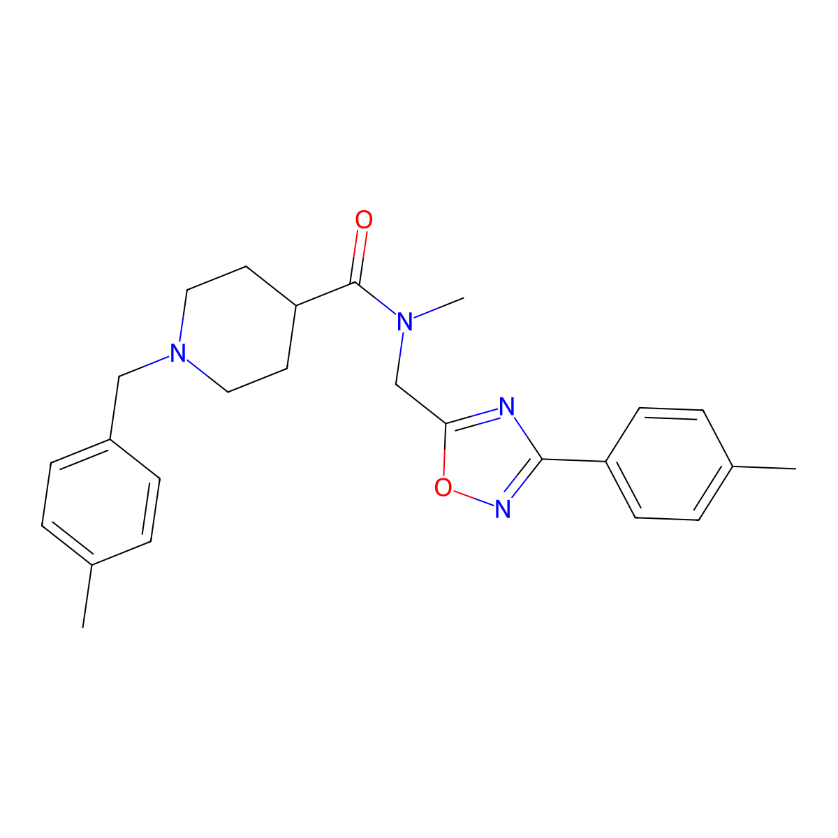 N-methyl-1-(4-methylbenzyl)-N-{[3-(4-methylphenyl)-1,2,4-oxadiazol-5-yl]methyl}piperidine-4-carboxamide molecular structure, CAS 1309117-90-5