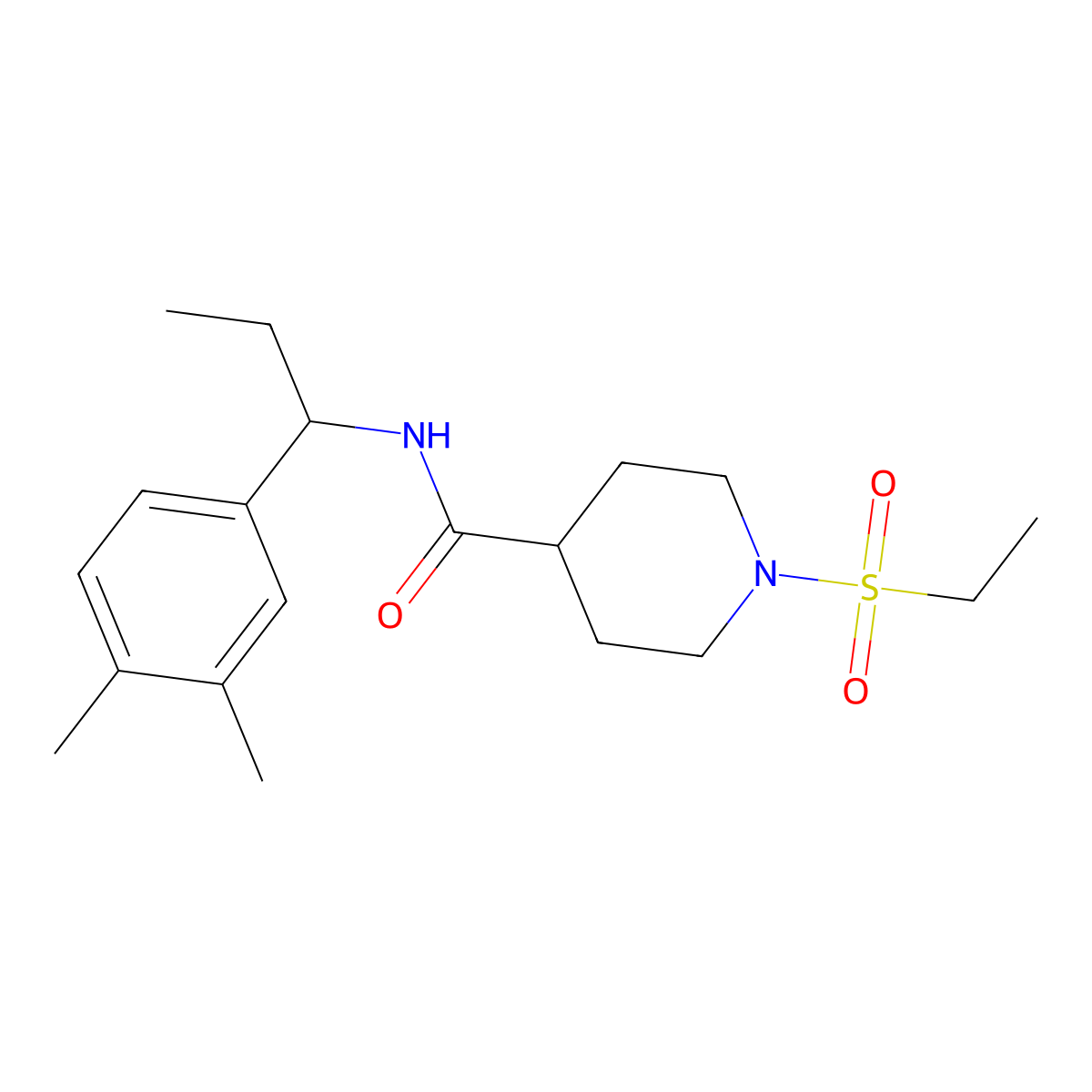 N-[1-(3,4-dimethylphenyl)propyl]-1-(ethylsulfonyl)piperidine-4-carboxamide molecular structure, CAS 1309124-25-1
