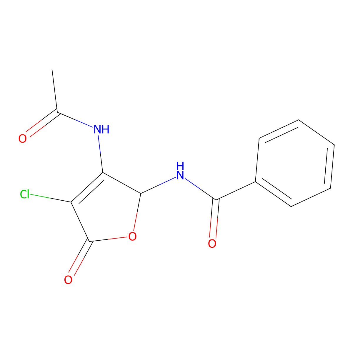 N-[3-(acetylamino)-4-chloro-5-oxo-2,5-dihydro-2-furanyl]benzenecarboxamide molecular structure, CAS 130913-24-5