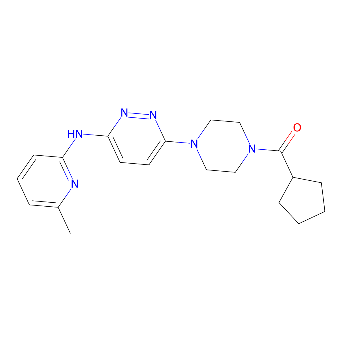 Cyclopentyl(4-(6-((6-methylpyridin-2-yl)amino)pyridazin-3-yl)piperazin-1-yl)methanone molecular structure, CAS 1309139-51-2