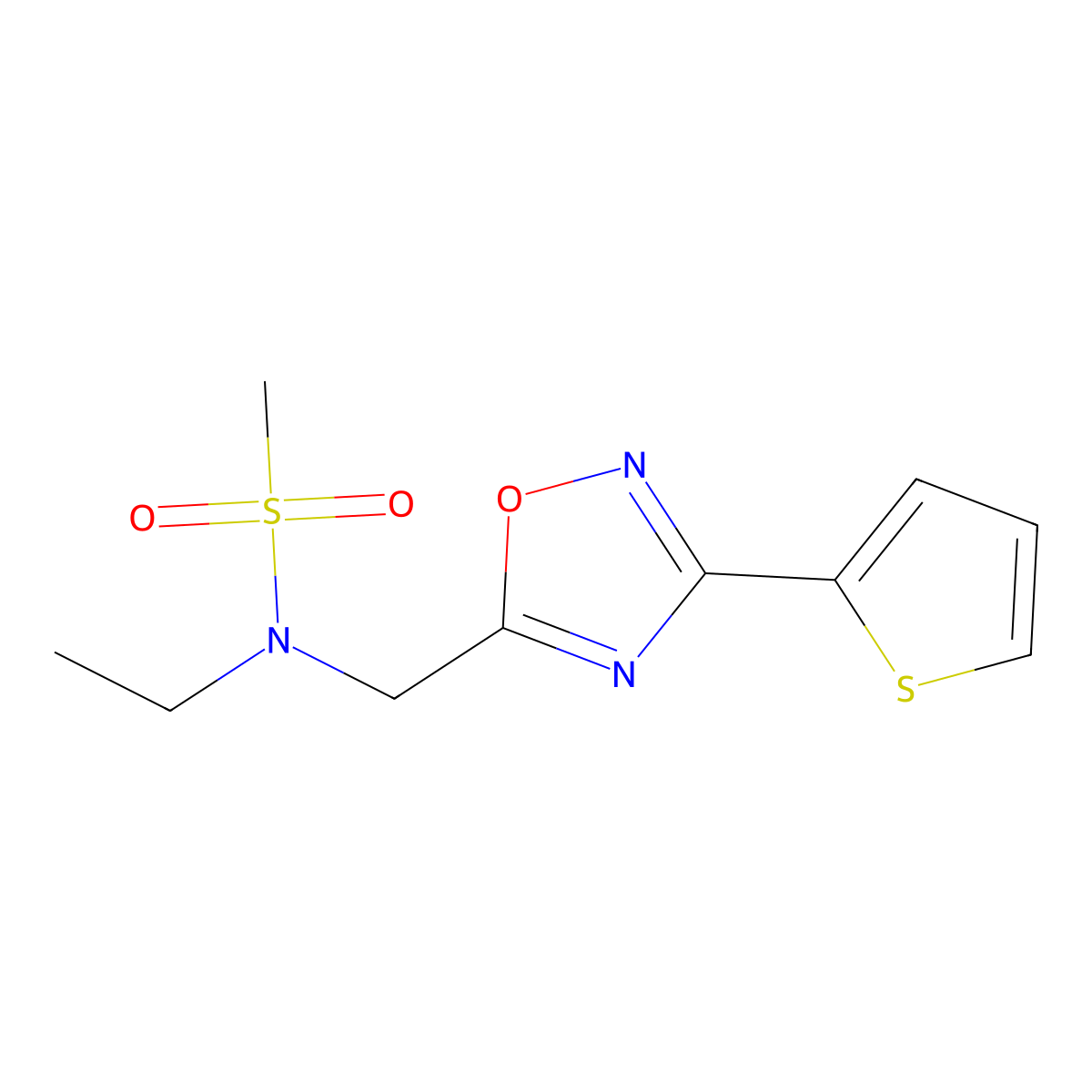 N-ethyl-N-{[3-(thiophen-2-yl)-1,2,4-oxadiazol-5-yl]methyl}methanesulfonamide molecular structure, CAS 1309140-27-9