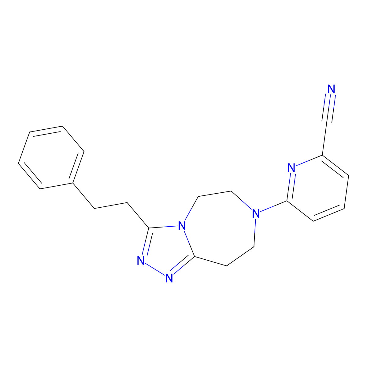 6-(3-Phenethyl-8,9-dihydro-5H-[1,2,4]triazolo[4,3-d][1,4]diazepin-7(6H)-yl)picolinonitrile molecular structure, CAS 1309141-29-4
