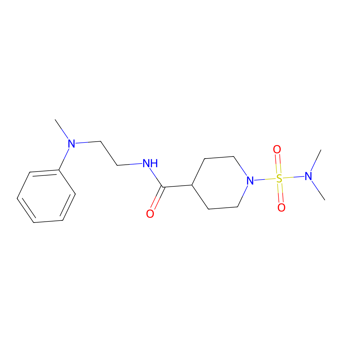 1-(dimethylsulfamoyl)-N-{2-[methyl(phenyl)amino]ethyl}piperidine-4-carboxamide molecular structure, CAS 1309142-39-9