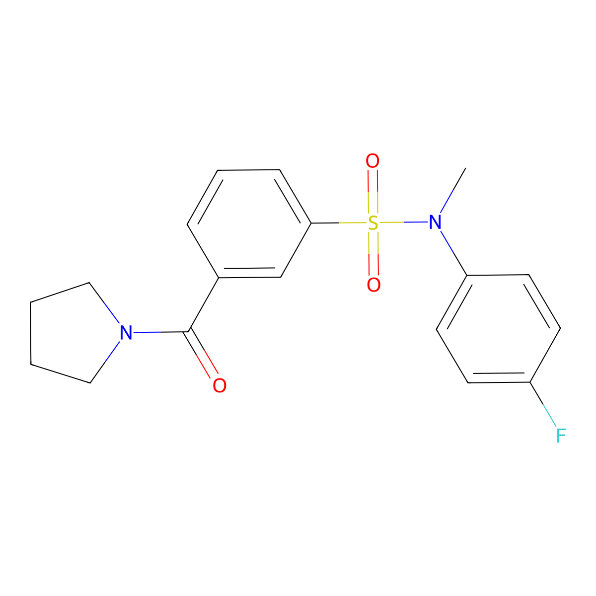 N-(4-fluorophenyl)-N-methyl-3-(pyrrolidin-1-ylcarbonyl)benzenesulfonamide molecular structure, CAS 1309160-88-0
