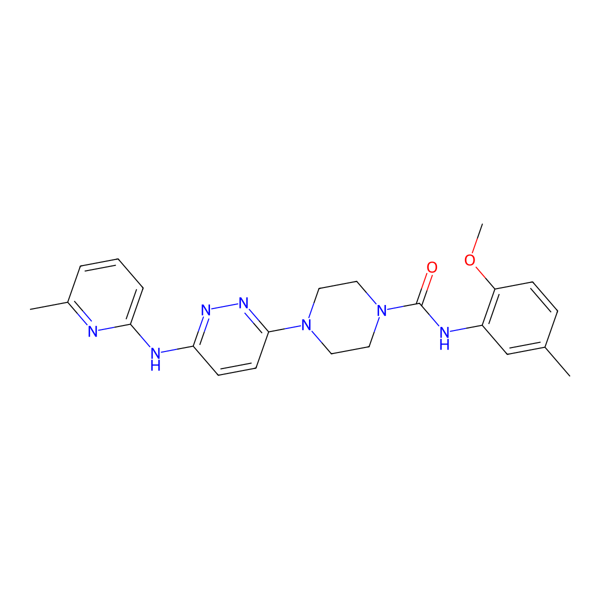 N-(2-methoxy-5-methylphenyl)-4-{6-[(6-methyl-2-pyridinyl)amino]-3-pyridazinyl}-1-piperazinecarboxamide molecular structure, CAS 1309165-12-5