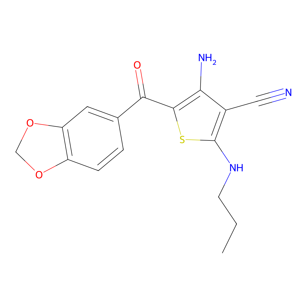 4-Amino-5-(1,3-benzodioxol-5-ylcarbonyl)-2-(propylamino)thiophene-3-carbonitrile molecular structure, CAS 1309182-41-9