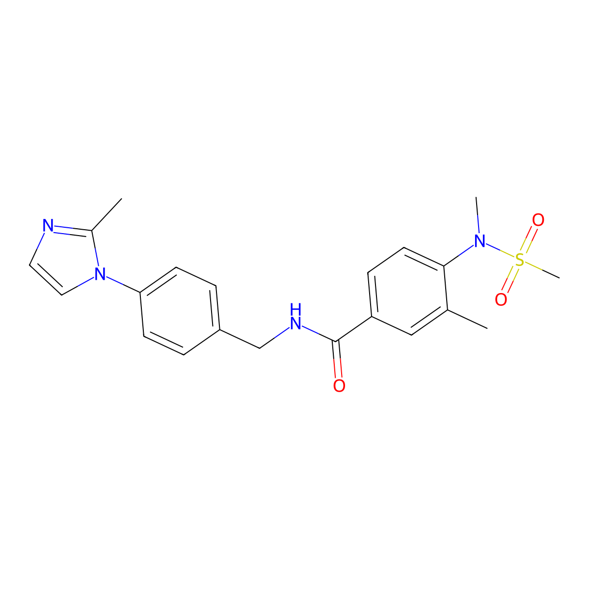 3-methyl-N-[4-(2-methyl-1H-imidazol-1-yl)benzyl]-4-[methyl(methylsulfonyl)amino]benzamide molecular structure, CAS 1309198-59-1