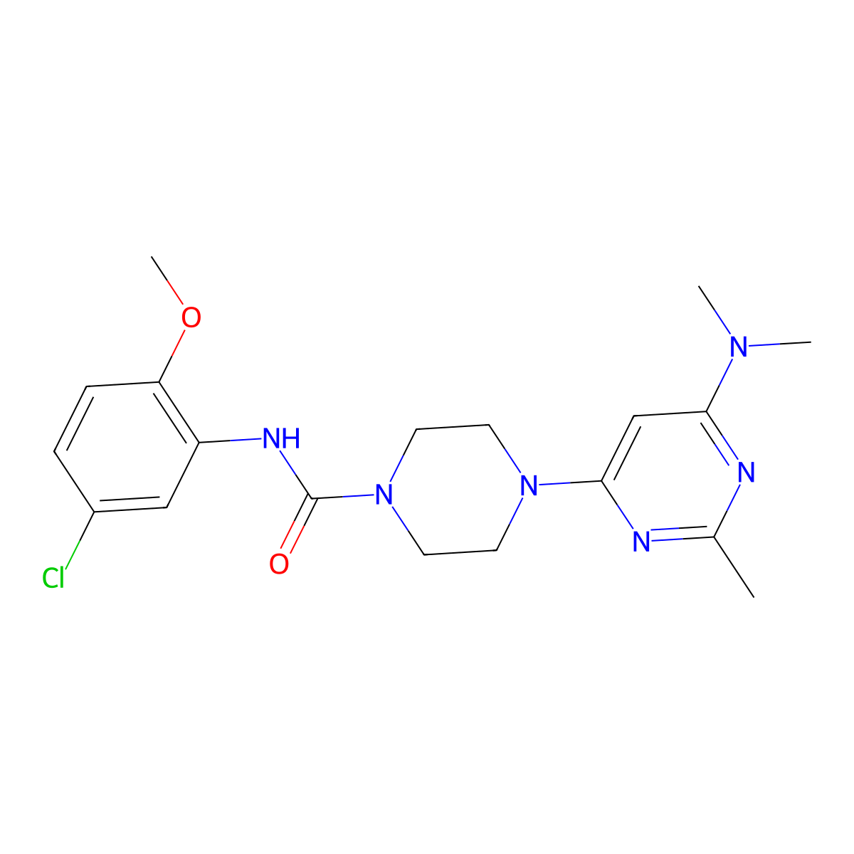 N-(5-chloro-2-methoxyphenyl)-4-(6-(dimethylamino)-2-methylpyrimidin-4-yl)piperazine-1-carboxamide molecular structure, CAS 1309198-72-8