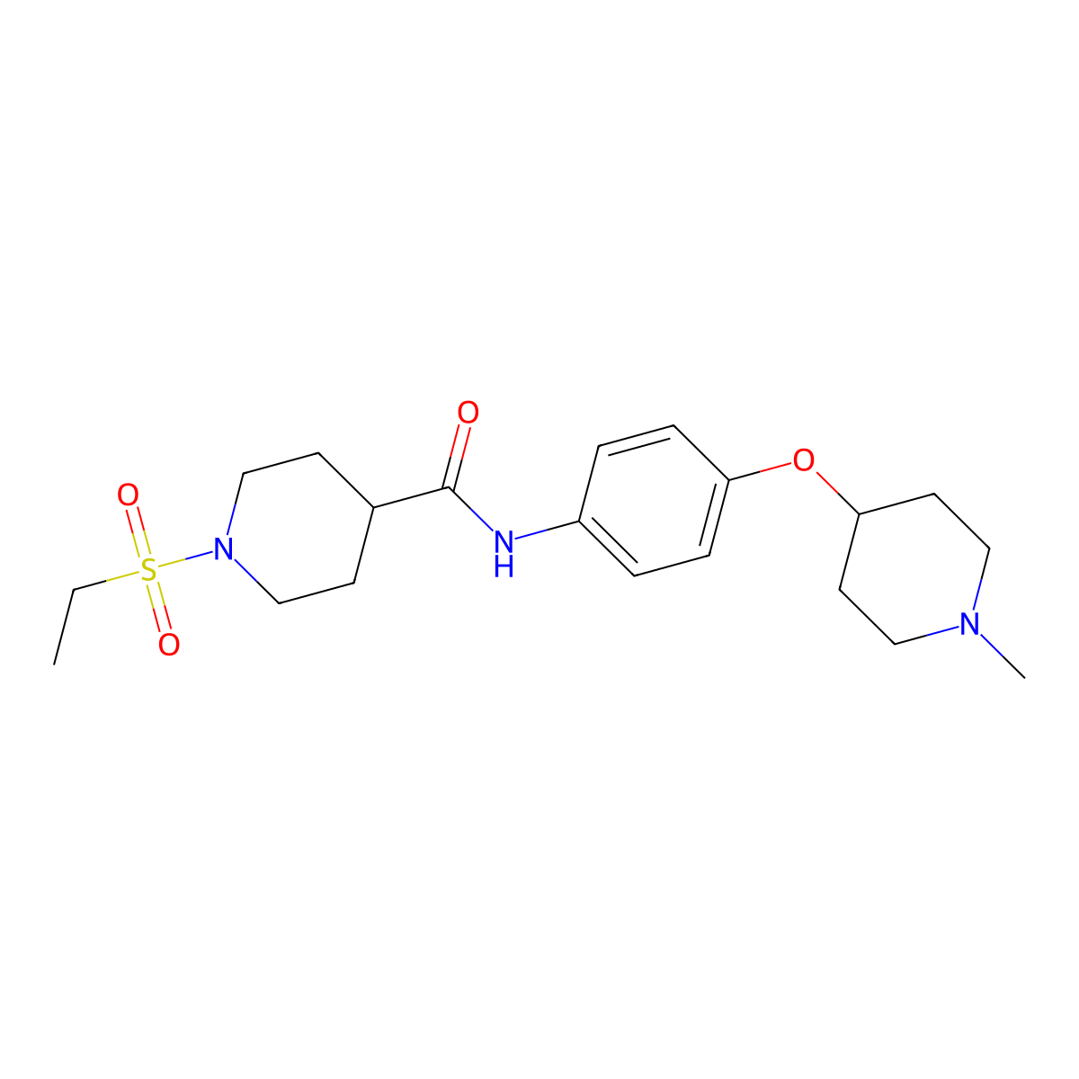 1-(ethylsulfonyl)-N-{4-[(1-methylpiperidin-4-yl)oxy]phenyl}piperidine-4-carboxamide molecular structure, CAS 1309200-20-1
