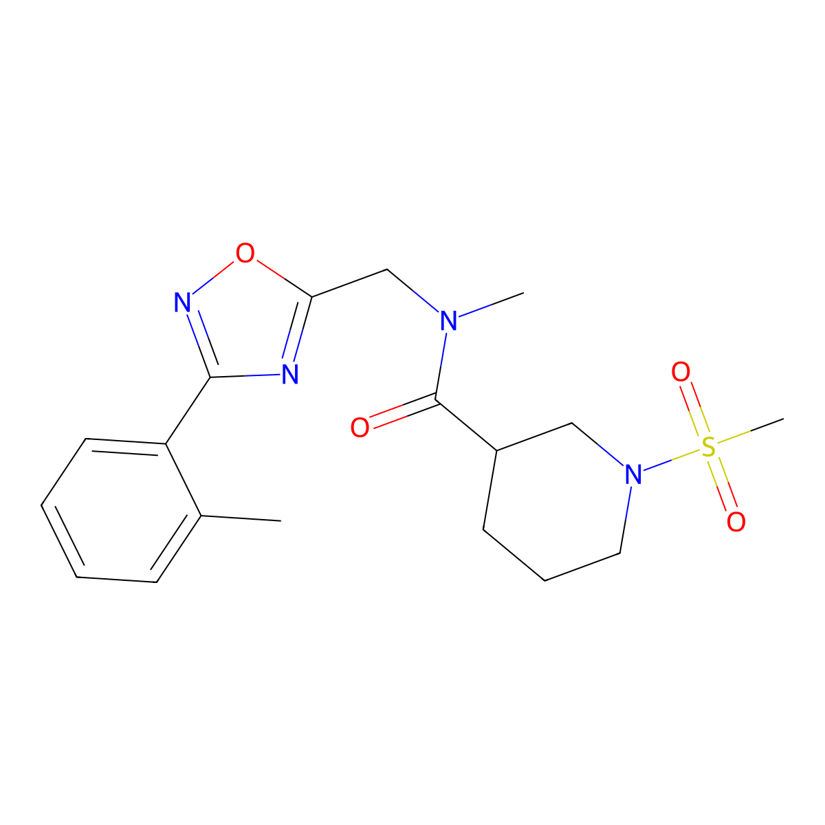 N-methyl-N-{[3-(2-methylphenyl)-1,2,4-oxadiazol-5-yl]methyl}-1-(methylsulfonyl)piperidine-3-carboxamide molecular structure, CAS 1309200-97-2