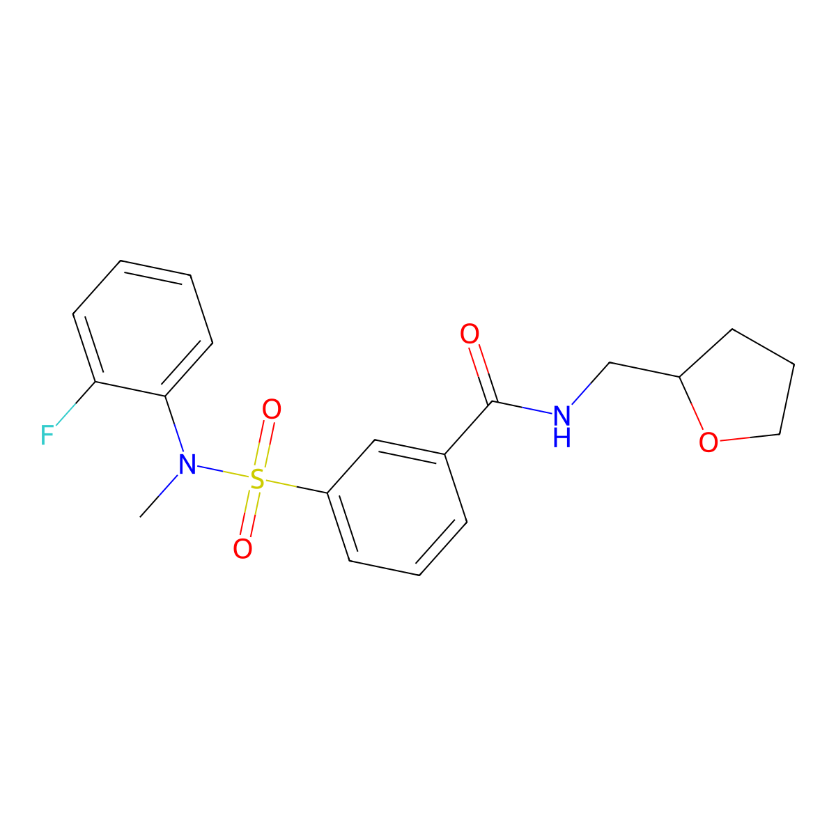 3-[(2-fluorophenyl)(methyl)sulfamoyl]-N-(tetrahydrofuran-2-ylmethyl)benzamide molecular structure, CAS 1309203-76-6