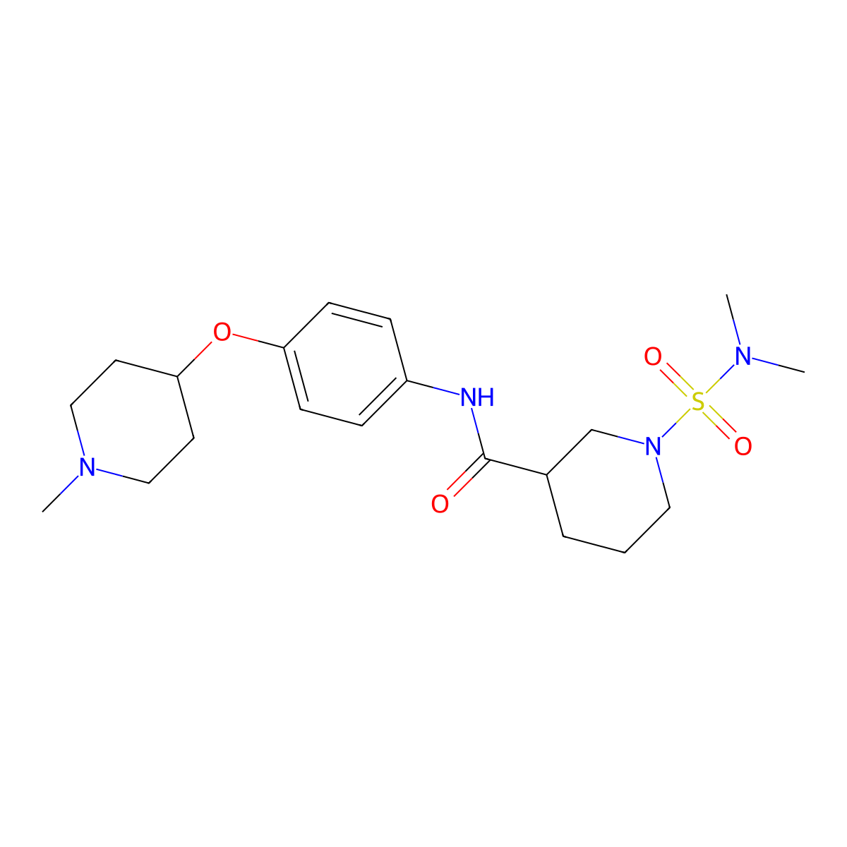 1-(dimethylsulfamoyl)-N-{4-[(1-methylpiperidin-4-yl)oxy]phenyl}piperidine-3-carboxamide molecular structure, CAS 1309204-24-7