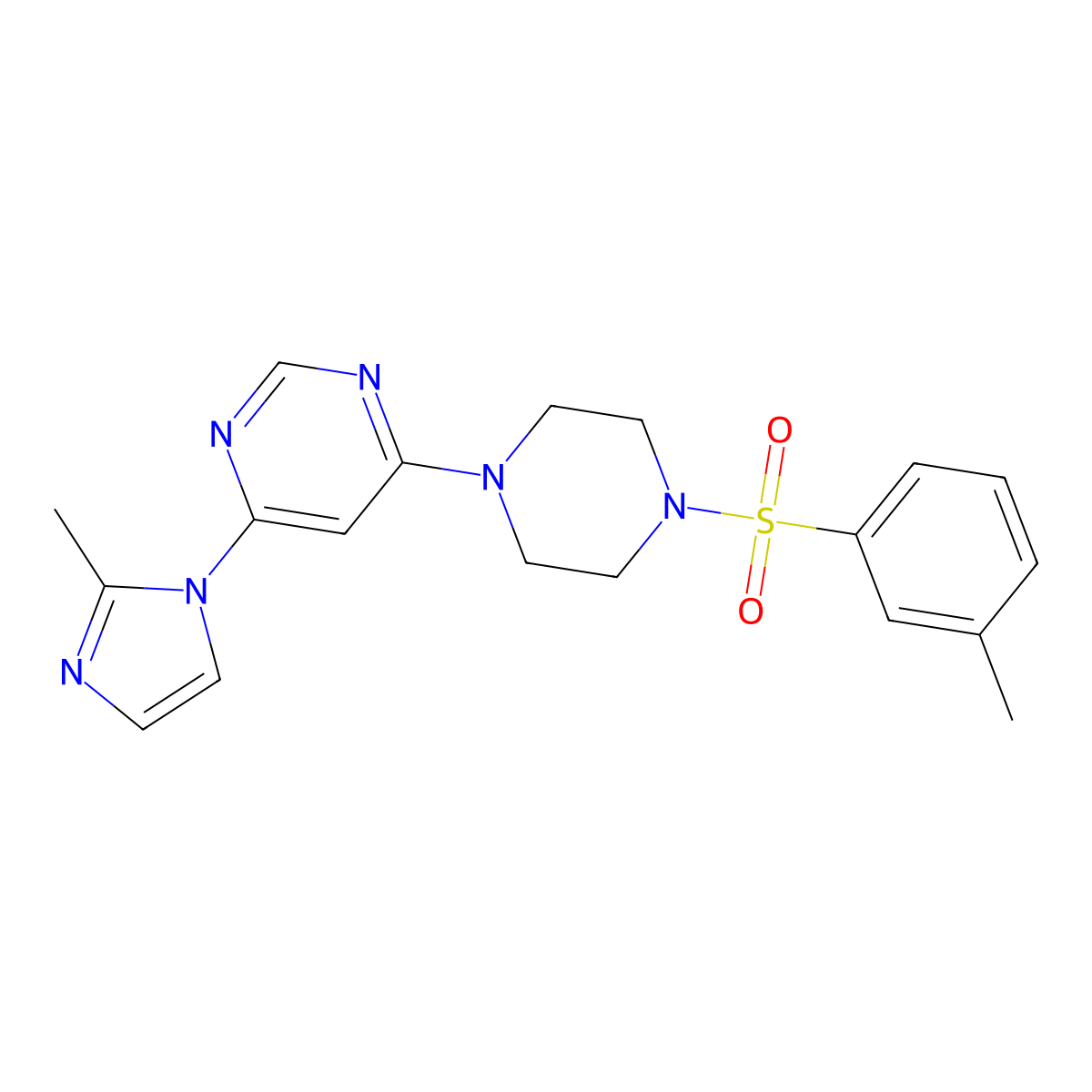 4-(2-methyl-1H-imidazol-1-yl)-6-(4-(m-tolylsulfonyl)piperazin-1-yl)pyrimidine molecular structure, CAS 1309207-95-1