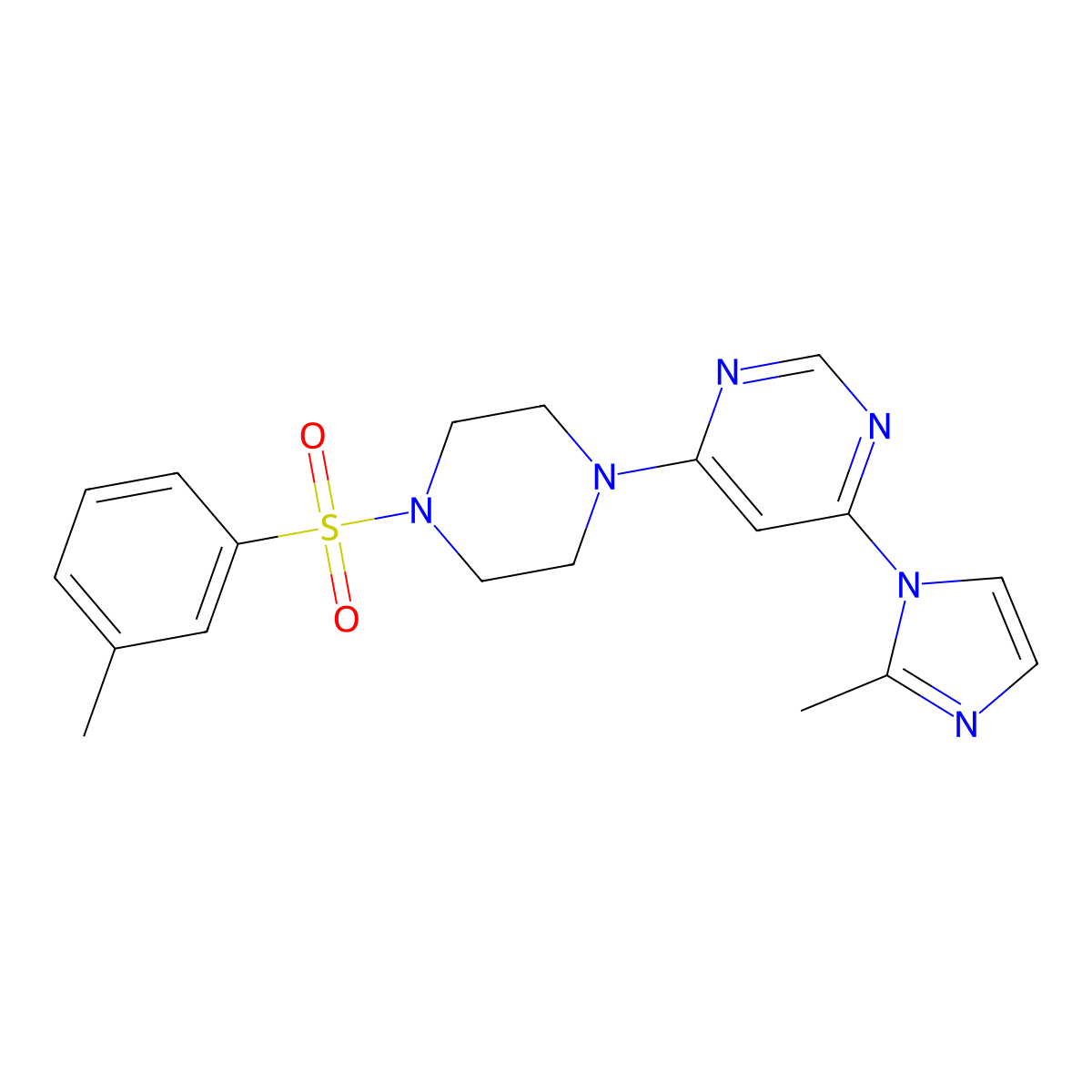 4-(2-methyl-1H-imidazol-1-yl)-6-(4-(m-tolylsulfonyl)piperazin-1-yl)pyrimidine molecular structure, CAS 1309207-95-1