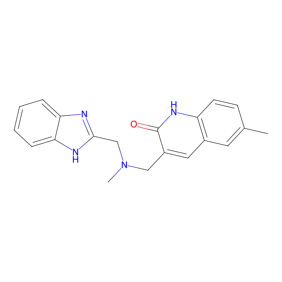 2(1H)-Quinolinone, 3-[[(1H-benzimidazol-2-ylmethyl)methylamino]methyl]-6-methyl- molecular structure, CAS 1309208-84-1