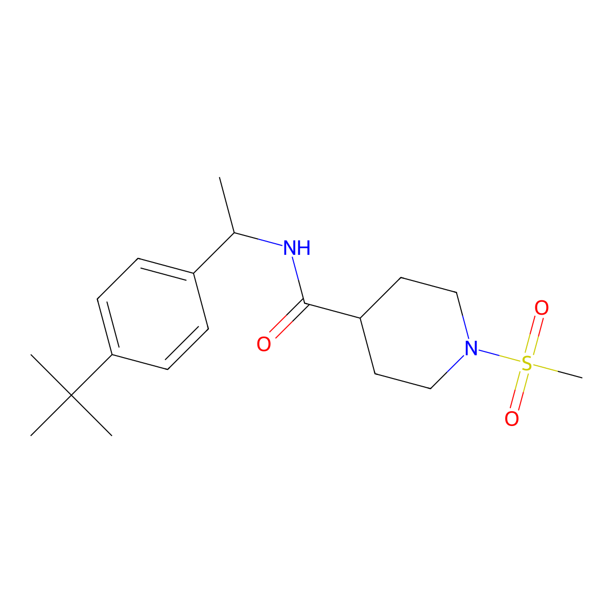 N-[1-(4-tert-butylphenyl)ethyl]-1-(methylsulfonyl)piperidine-4-carboxamide molecular structure, CAS 1309209-50-4