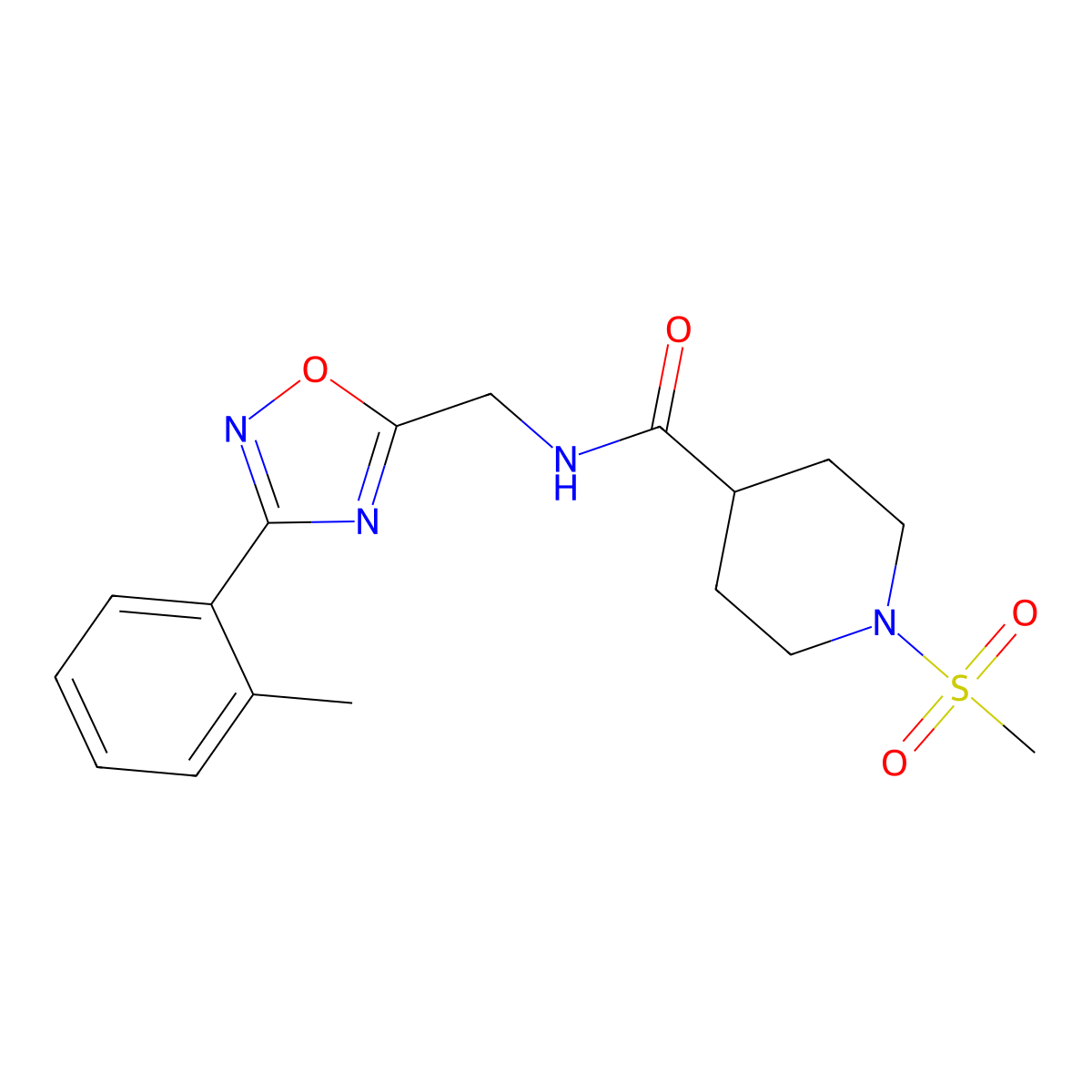 N-{[3-(2-methylphenyl)-1,2,4-oxadiazol-5-yl]methyl}-1-(methylsulfonyl)piperidine-4-carboxamide molecular structure, CAS 1309209-74-2
