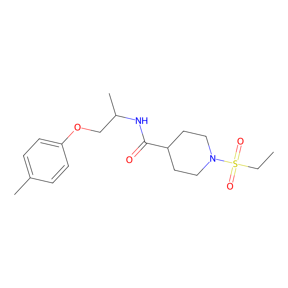 1-(ethylsulfonyl)-N-[1-(4-methylphenoxy)propan-2-yl]piperidine-4-carboxamide molecular structure, CAS 1309224-59-6
