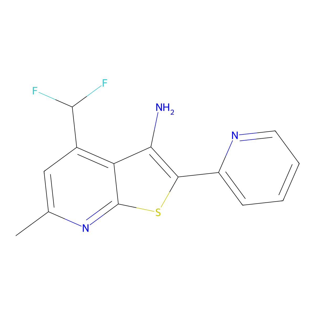 4-(Difluoromethyl)-6-methyl-2-(pyridin-2-yl)thieno[2,3-b]pyridin-3-amine molecular structure, CAS 1309252-88-7