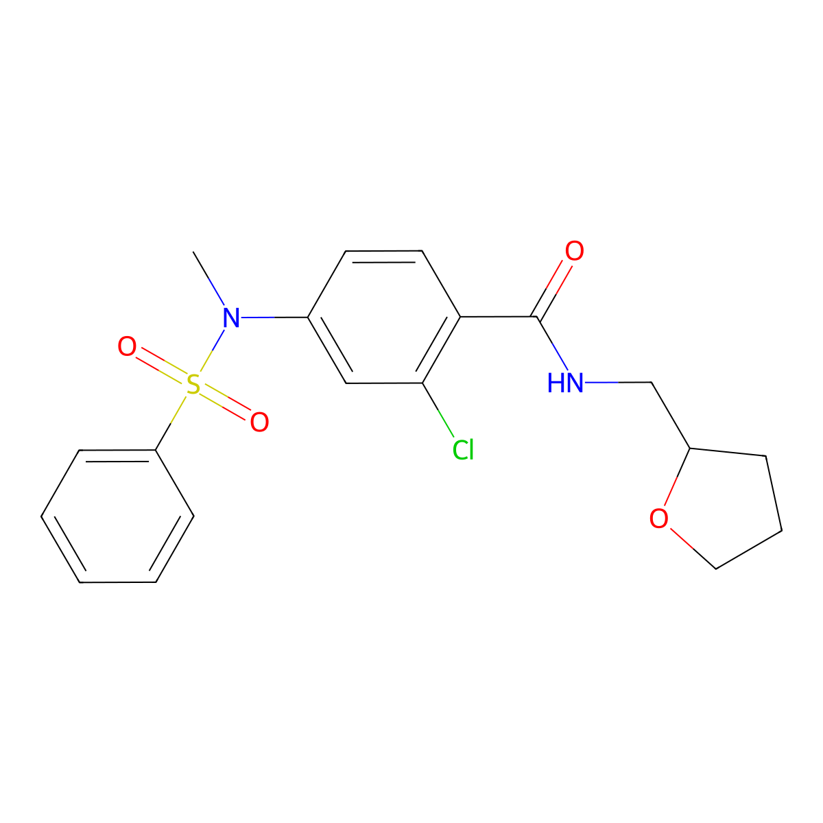 2-chloro-4-[methyl(phenylsulfonyl)amino]-N-(tetrahydrofuran-2-ylmethyl)benzamide molecular structure, CAS 1309286-30-3