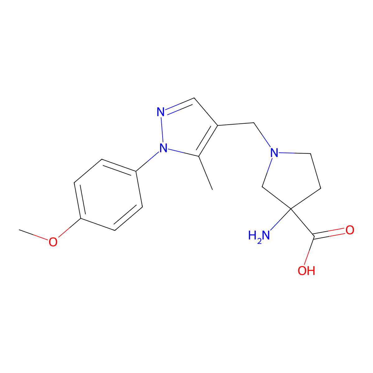 3-amino-1-{[1-(4-methoxyphenyl)-5-methyl-1H-pyrazol-4-yl]methyl}pyrrolidine-3-carboxylic acid molecular structure, CAS 1309288-83-2