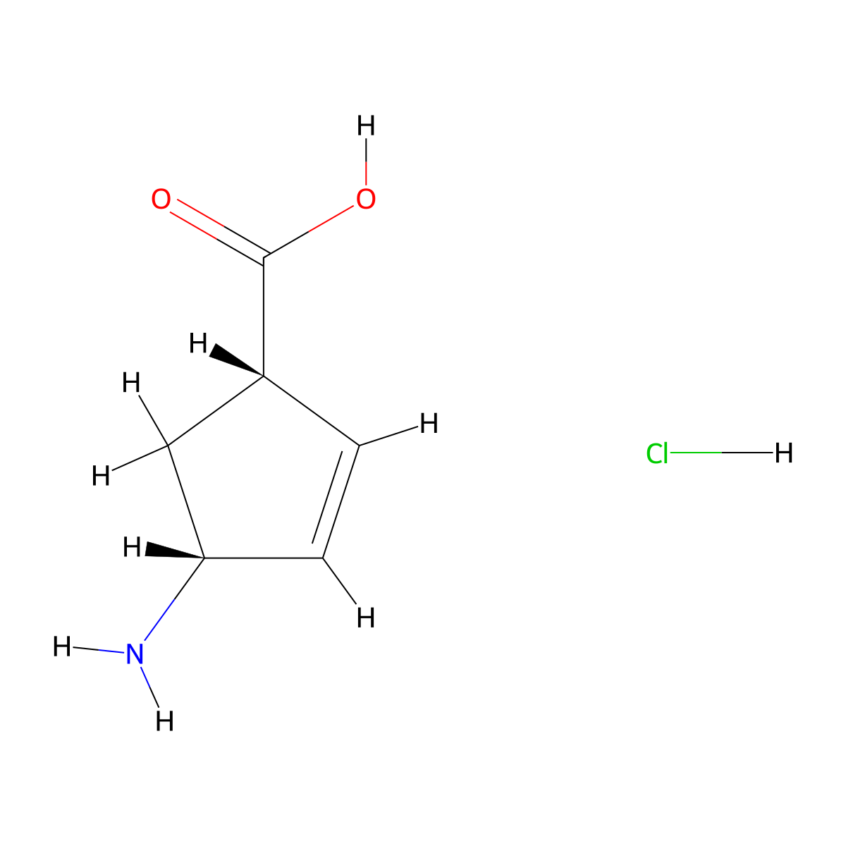 (1S,4R)-4-aminocyclopent-2-enecarboxylic acid hydrochloride molecular structure, CAS 130931-84-9
