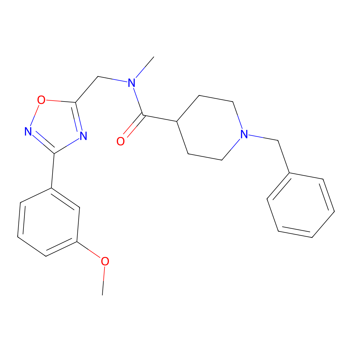 1-benzyl-N-{[3-(3-methoxyphenyl)-1,2,4-oxadiazol-5-yl]methyl}-N-methylpiperidine-4-carboxamide molecular structure, CAS 1309320-65-7