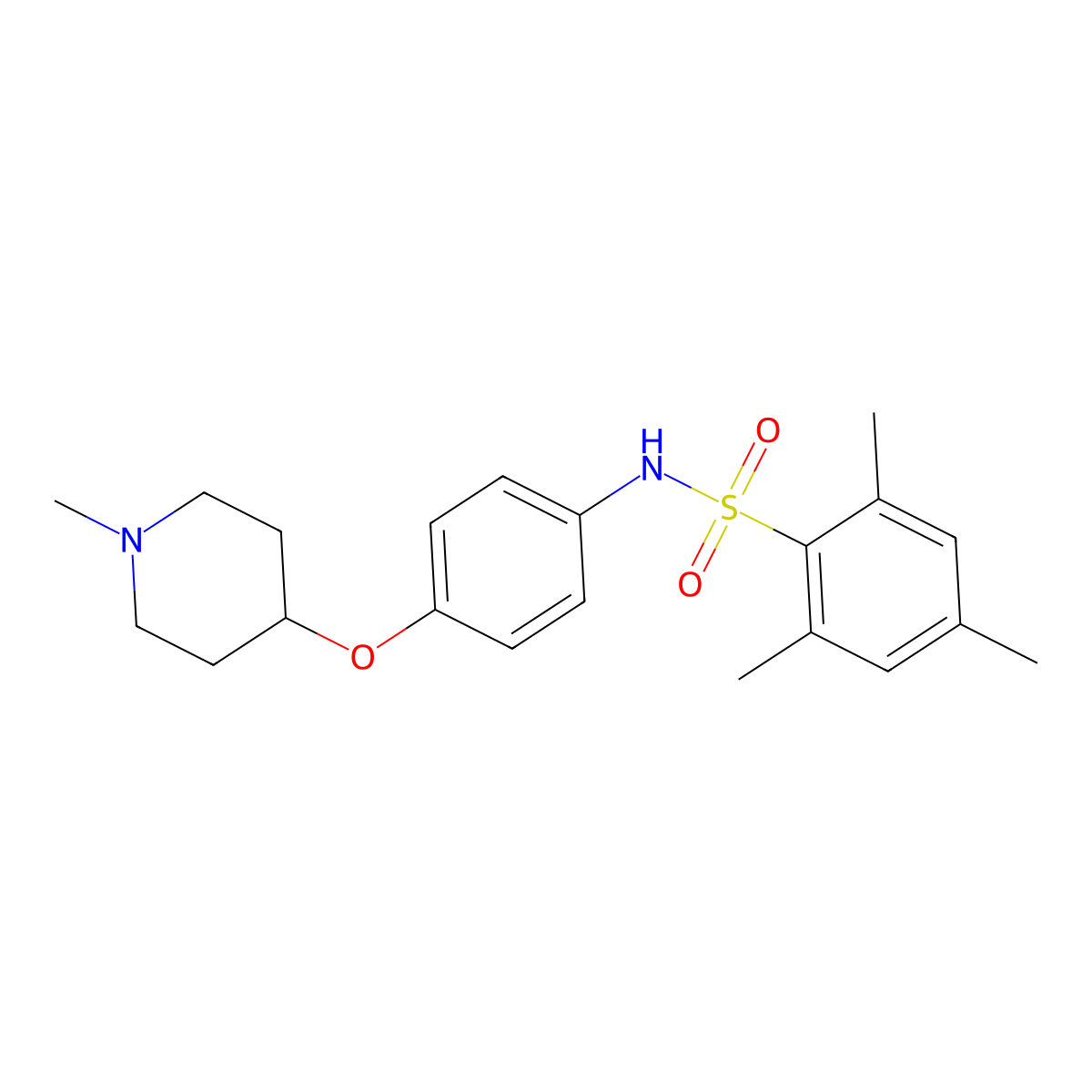 2,4,6-trimethyl-N-{4-[(1-methylpiperidin-4-yl)oxy]phenyl}benzenesulfonamide molecular structure, CAS 1309321-04-7