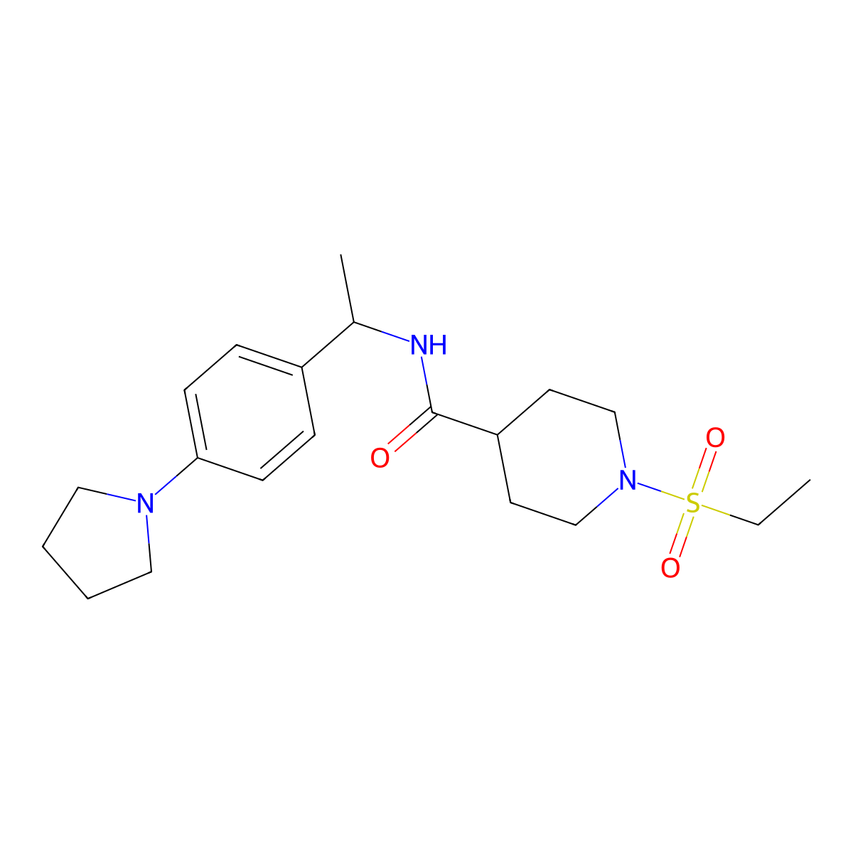 1-(ethylsulfonyl)-N-{1-[4-(pyrrolidin-1-yl)phenyl]ethyl}piperidine-4-carboxamide molecular structure, CAS 1309321-67-2