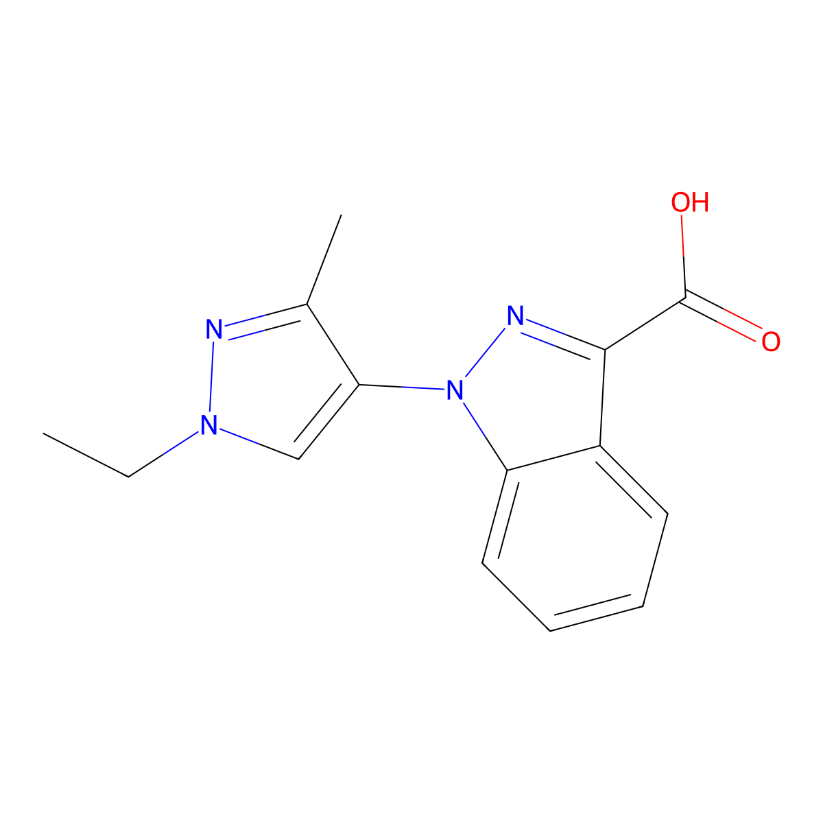 1-(1-ethyl-3-methyl-1H-pyrazol-4-yl)-1H-indazole-3-carboxylic acid molecular structure, CAS 1309322-34-6