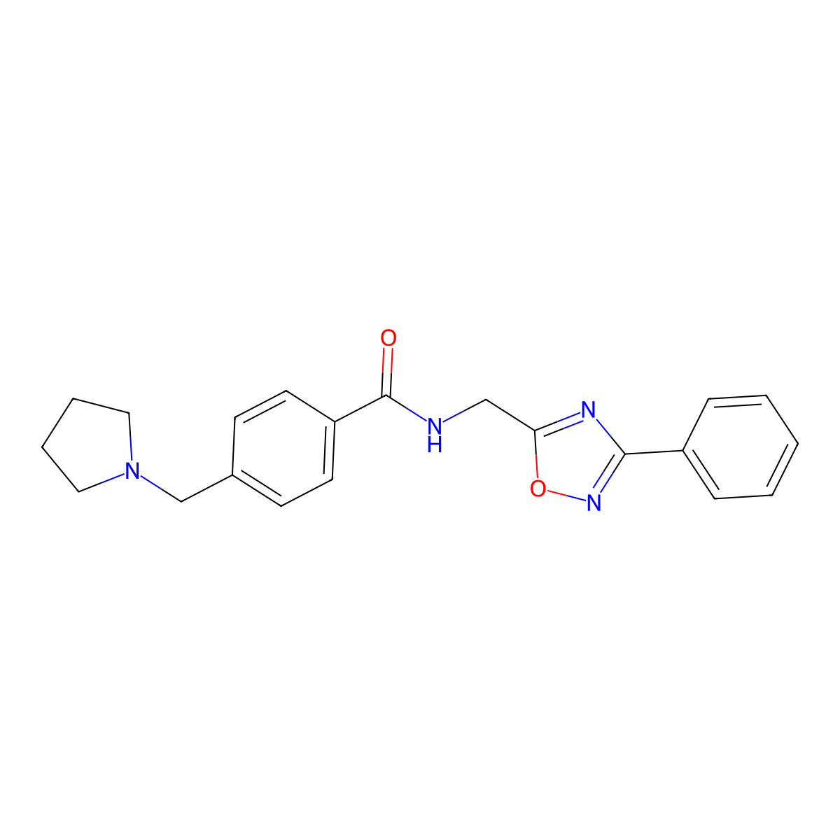 N-[(3-phenyl-1,2,4-oxadiazol-5-yl)methyl]-4-(pyrrolidin-1-ylmethyl)benzamide molecular structure, CAS 1309322-35-7