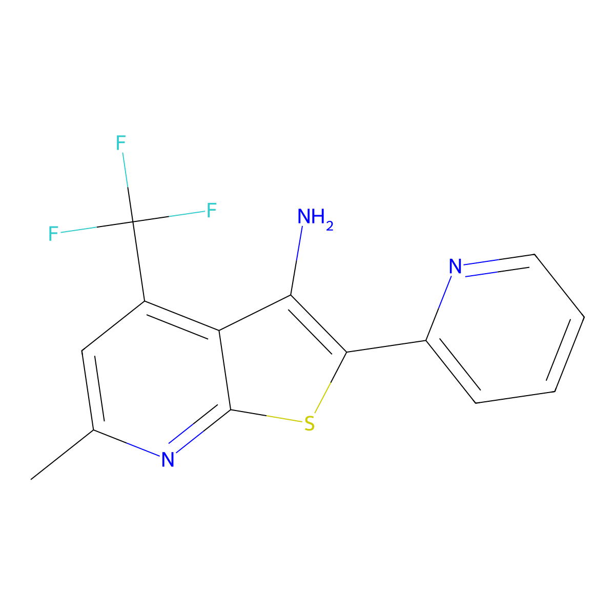6-Methyl-2-(pyridin-2-yl)-4-(trifluoromethyl)thieno[2,3-b]pyridin-3-amine molecular structure, CAS 1309324-96-6