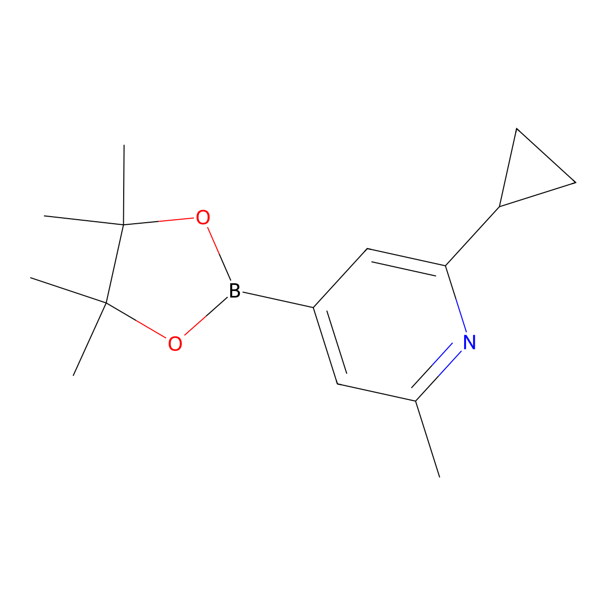 2-Cyclopropyl-6-methyl-4-(4,4,5,5-tetramethyl-1,3,2-dioxaborolan-2-yl)pyridine molecular structure, CAS 1309444-00-5