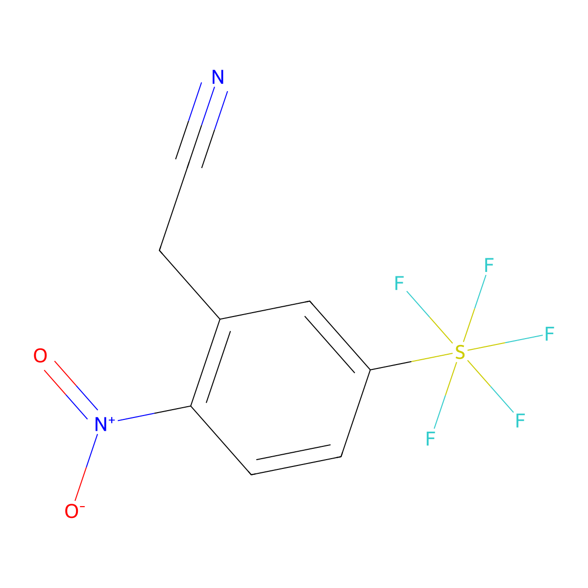 (2-Nitro-5-(pentafluorosulfanyl)phenyl)acetonitrile molecular structure, CAS 1309569-29-6