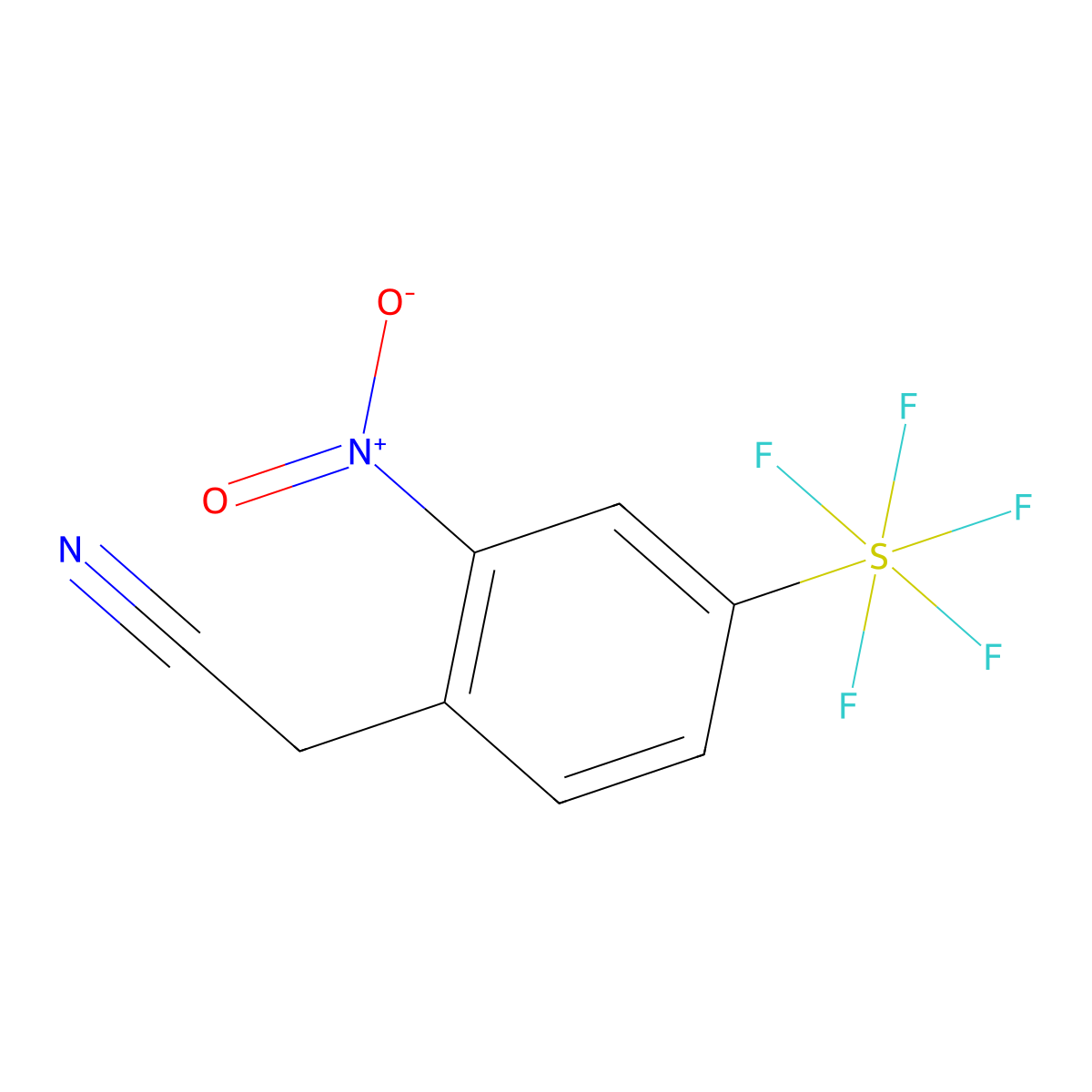 (2-Nitro-4-(pentafluorosulfanyl)phenyl)acetonitrile molecular structure, CAS 1309569-40-1