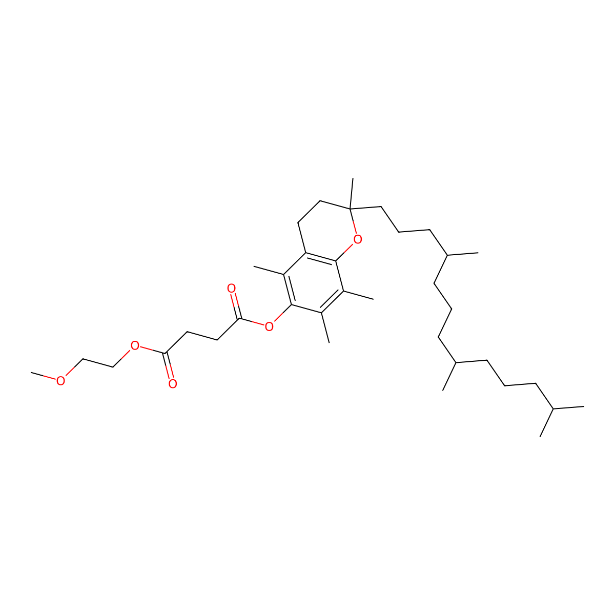 Poly(oxy-1,2-ethanediyl), alpha-(4-((3,4-dihydro-2,5,7,8-tetramethyl-2-(4,8,12-trimethyltridecyl)-2H-1-benzopyran-6-yl)oxy)-1,4-dioxobutyl)-omega-methoxy- molecular structure, CAS 1309573-60-1